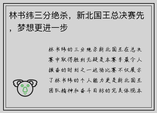 林书纬三分绝杀，新北国王总决赛先，梦想更进一步