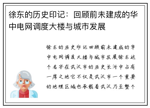 徐东的历史印记：回顾前未建成的华中电网调度大楼与城市发展