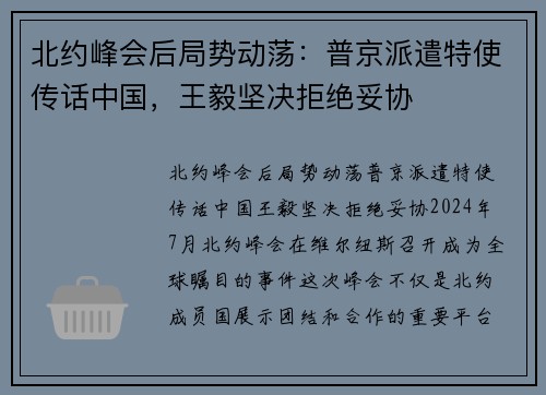 北约峰会后局势动荡：普京派遣特使传话中国，王毅坚决拒绝妥协