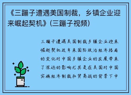 《三蹦子遭遇美国制裁，乡镇企业迎来崛起契机》(三蹦子视频)
