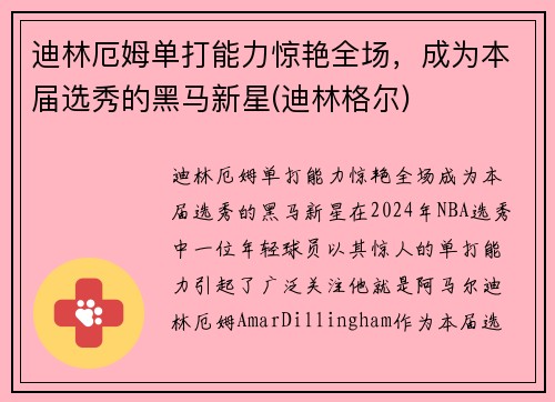 迪林厄姆单打能力惊艳全场，成为本届选秀的黑马新星(迪林格尔)