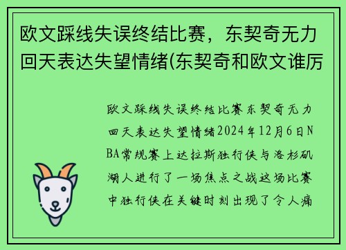 欧文踩线失误终结比赛，东契奇无力回天表达失望情绪(东契奇和欧文谁厉害)